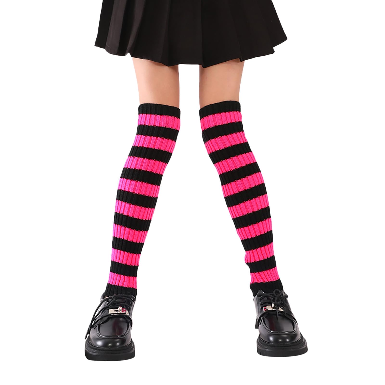 Striped Knit Leg Warmers For Women Y2K Trendy Cute Knee High Socks Soft Vintage Kawaii Harajuku Lolita Accessories