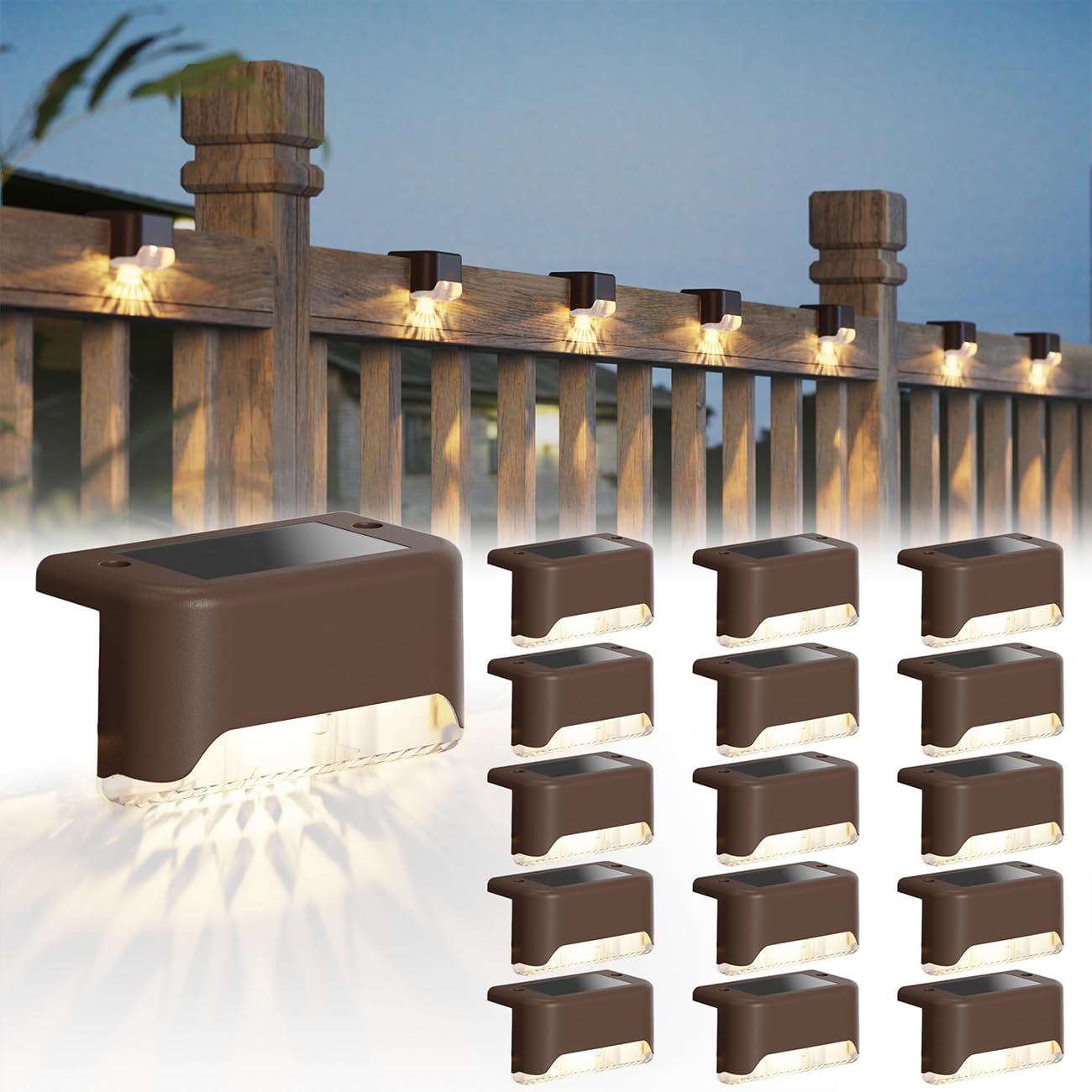 JACKYLED 16 Luci Solari Da Esterno LED Impermeabili IP65 Per Recinzioni, Scale E Sentieri - Luce Calda 3000K, Senza Logo, Facili Da Installare