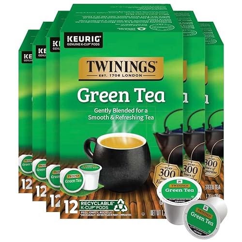 Twinings, Green Tea - Té verde en cápsulas K-Cup para Keurig, té verde puro con cafeína, sabor suave y aroma atractivo, 12 unidades (paquete de 6)