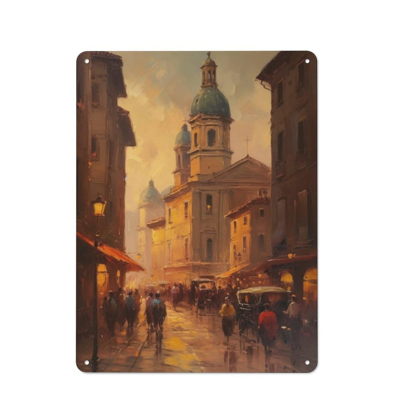 Junmoney Rome Cityscape In Oil Metal Plaque 40X30cm With For Home Bar Wall, Retro Decor, For Garage, Workshop And Man Cave Decoration