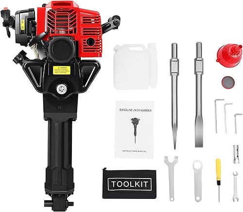 Miniatura 5 de TFCFL Taladro perforador de 52CC de 2 tiempos para demolición de gas, martillo de hormigón, taladro de tierra de un hombre con punta y cincel plano,