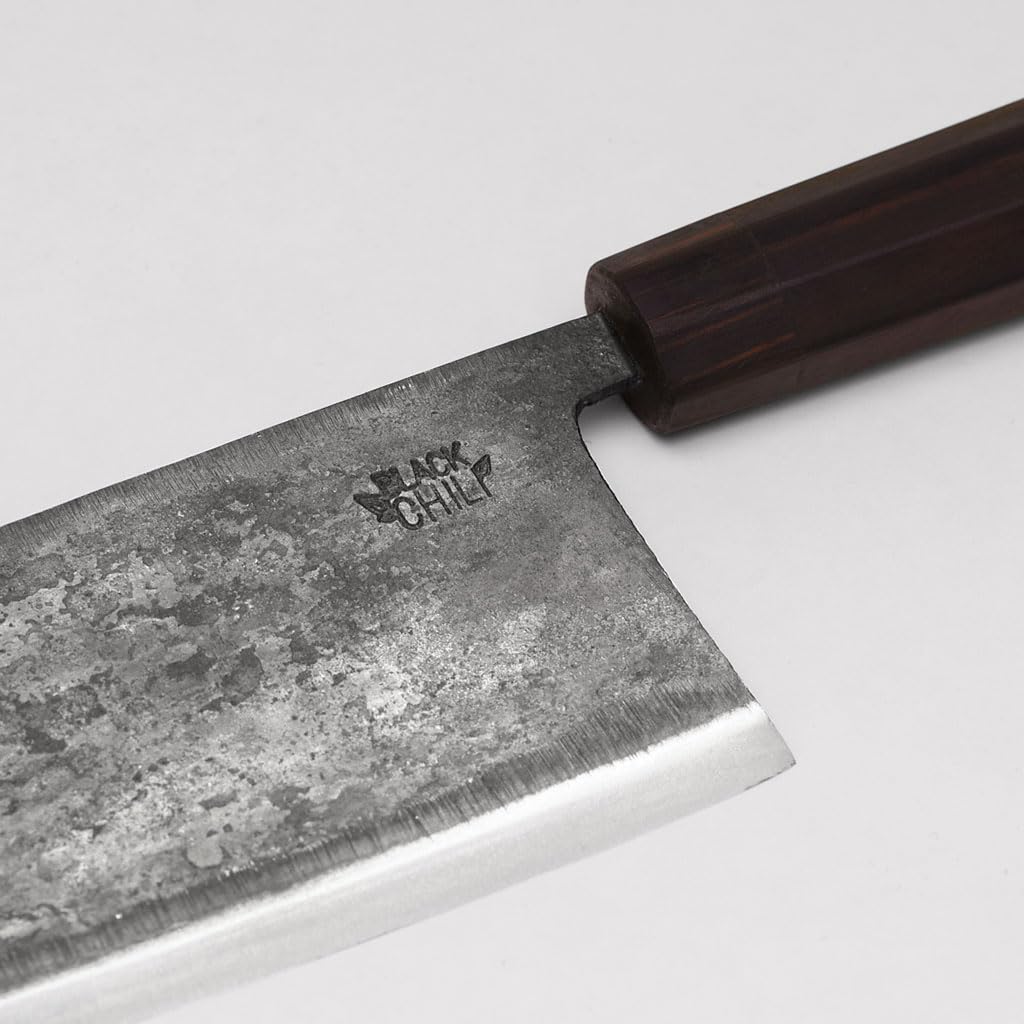 Hackmesser (Chinesisches Kochmesser) für Fleisch und Gemüse | Griff: Ebenholz | 18 cm Carbonstahl Klinge | Extrem Hart und langlebig | Hackbeil Küchenbeil mit Holzgriff | PETER-PEPPER-18