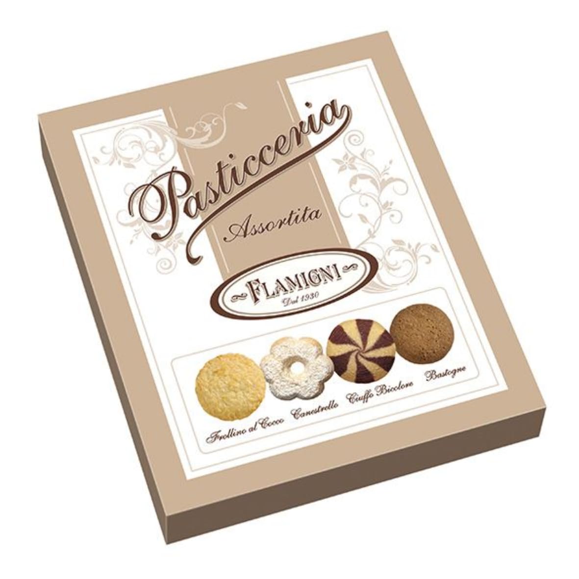 FLAMIGNI Assortimento Pasticceria da Tè 750 g, Pasticcini di Frolla Assortiti, Perfetti per Accompagnare il momento del Tè, Canestrelli/ Damine/ Frollini al Cocco/ Bastogne, Made in Italy