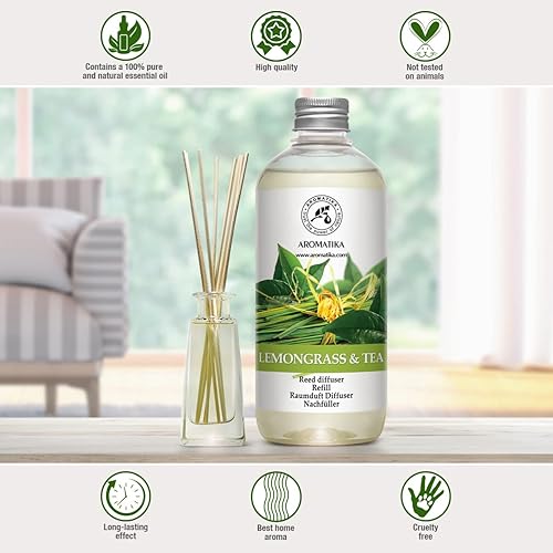 Miniatura 5 de Difusor de varillas de hierba de limón, té de 17.0 onzas líquidas, difusor perfumado, repuesto de difusor de habitación con aroma, ambientador de