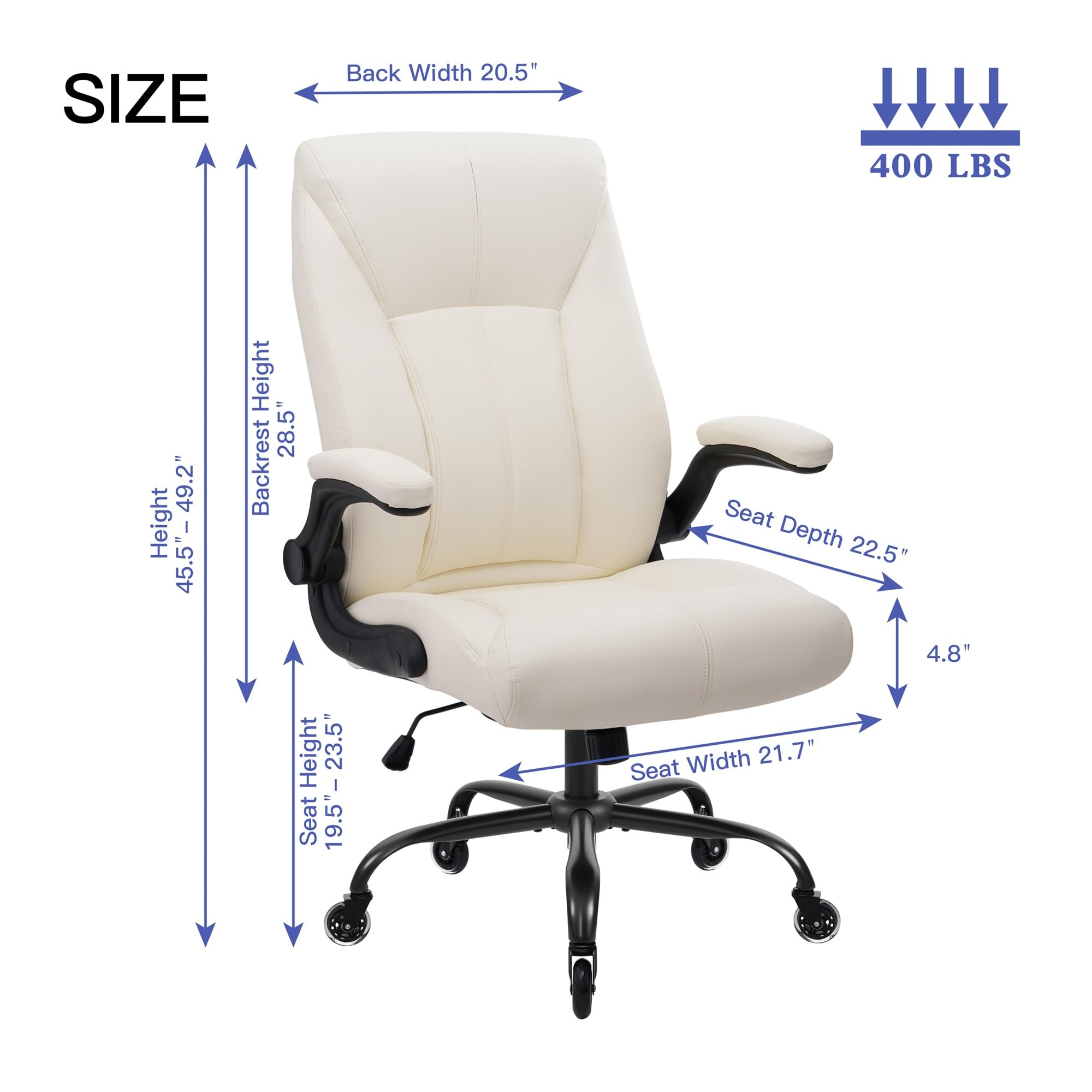 Big and Tall Office Chair for Heavy People Executive Desk Computer Chair Adjustable Flip-up Armrests for Women PU — view 3