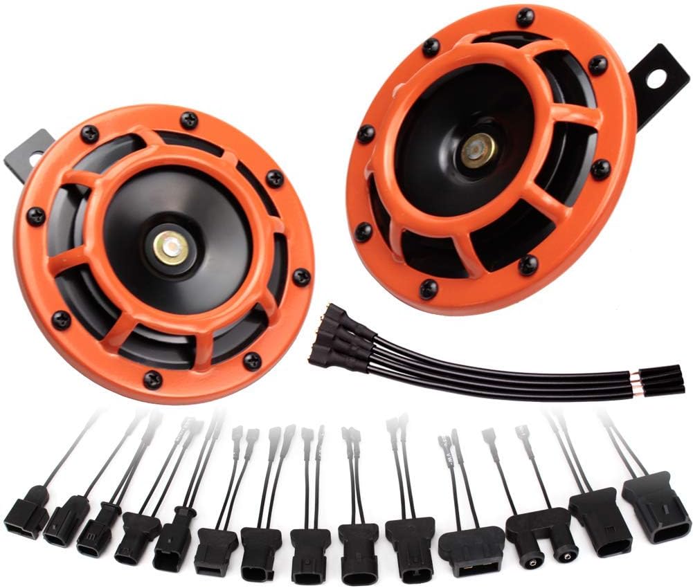 FARBIN Car Horn 12V Super Tone Horn High Tone/Low Tone Metal Twin Horn Kit with 2Pcs Connector Harnesses Cable for Honda series