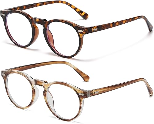 JOVAKIT Gafas redondas de luz azul para mujeres y hombres, a la moda, retro, con marco circular, anteojos para computadora, antifatiga ocular JOVAKIT Gafas redondas de luz azul para mujeres y hombres, a la moda, retro, con marco circular, anteojos para computadora, antifatiga ocular