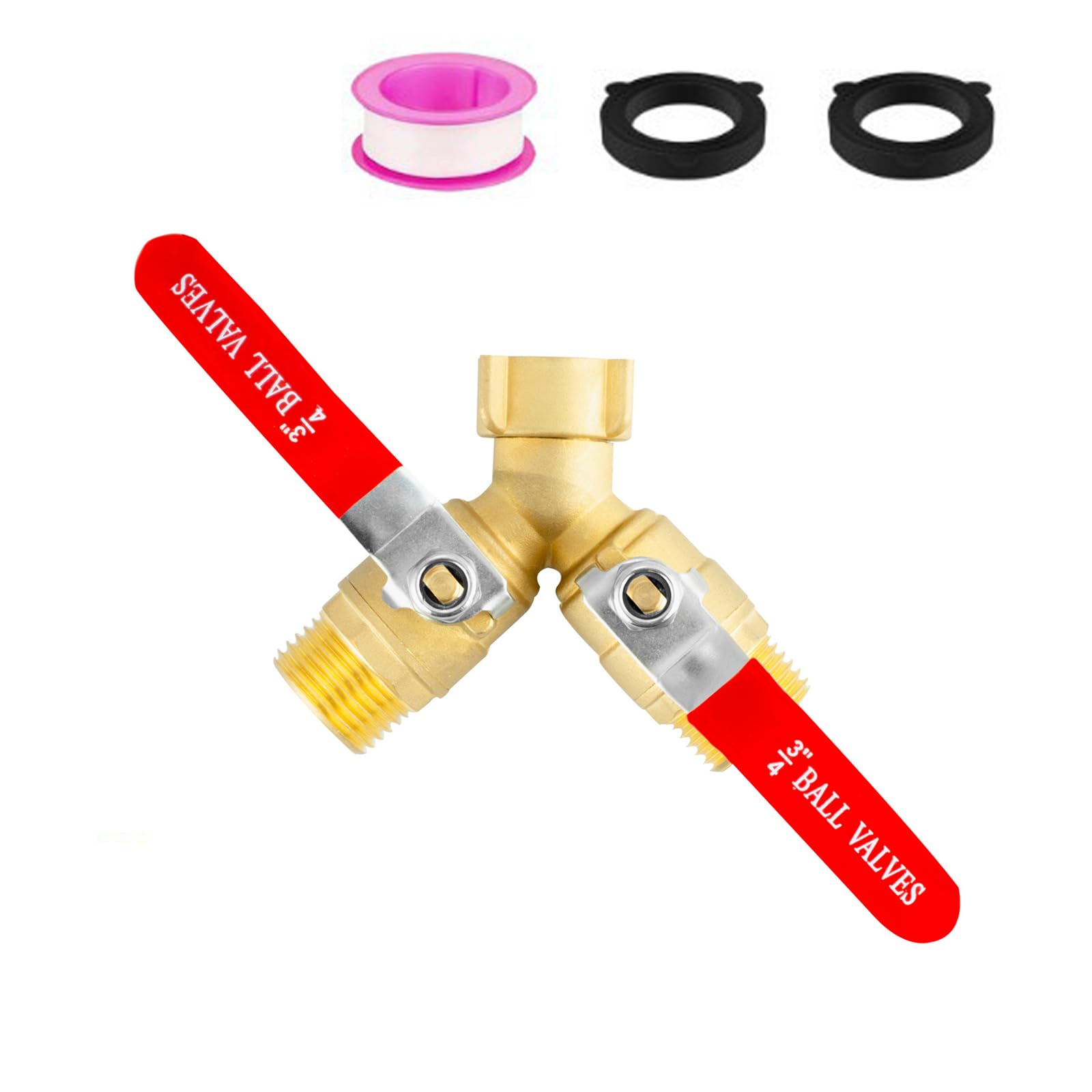 Hu7ken Heavy-Duty Brass Garden Hose Splitter 2 Way with Independent Shutoff Valves - 3/4 Inch GHT Thread, High Flow Y Connector for Car Washing, Garden Watering & Pet Cleaning