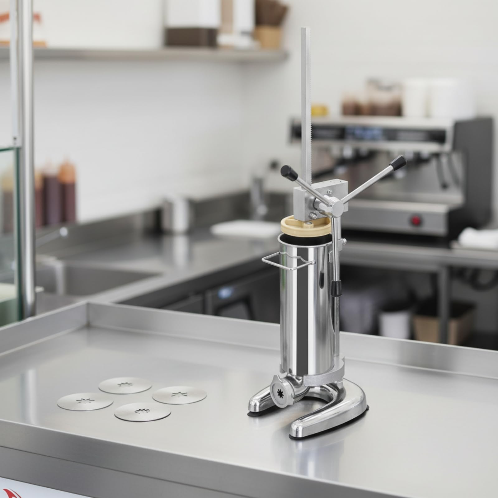 Churrera Manuale da Banco Attrezzatura Con Trafile Intercambiabili, Macchina per Churros in Acciaio Inox, Professionale, Pasticceria, Pasticceri
