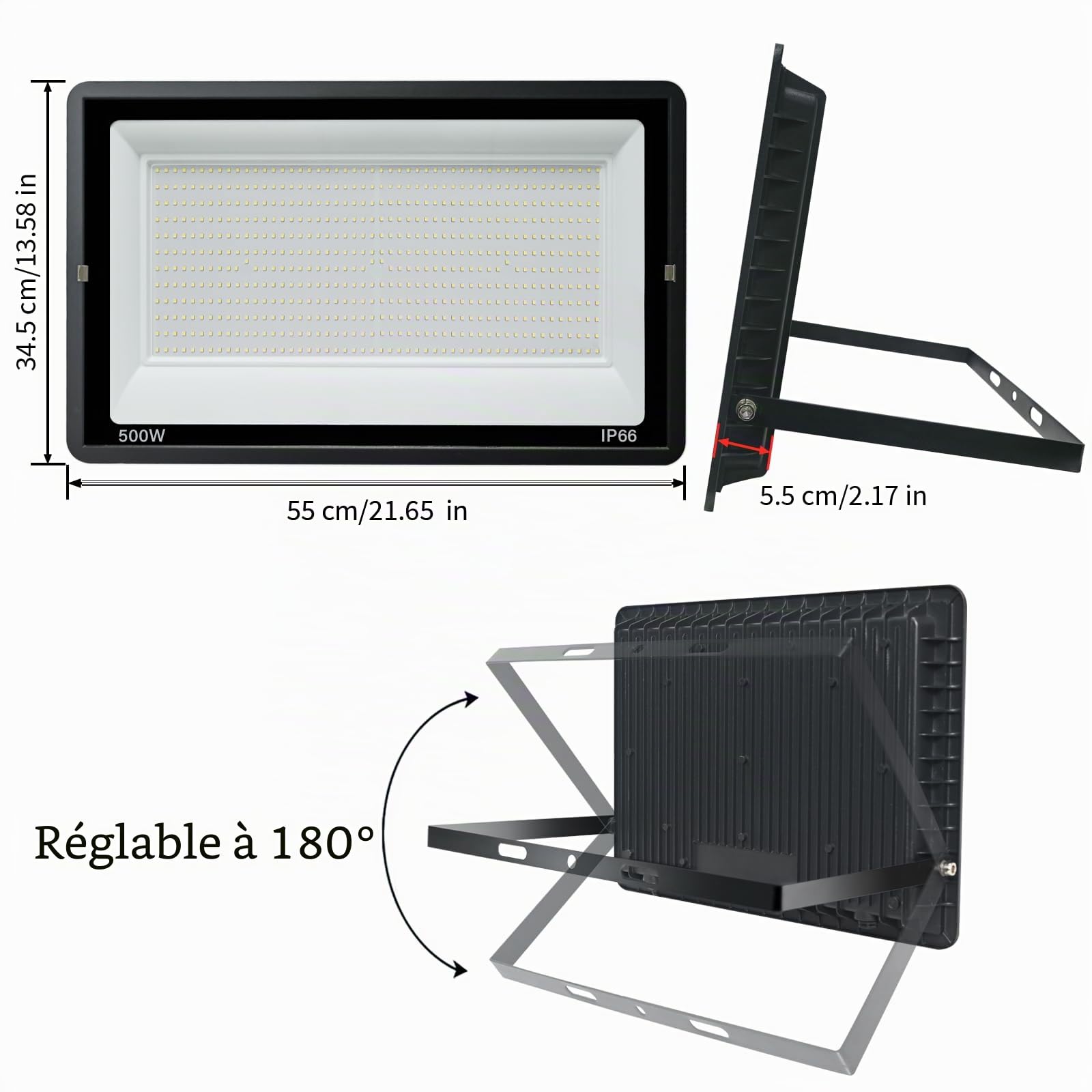 Projecteur LED Extérieur 500W, Spot LED Extérieur Blanc Froid 6000K