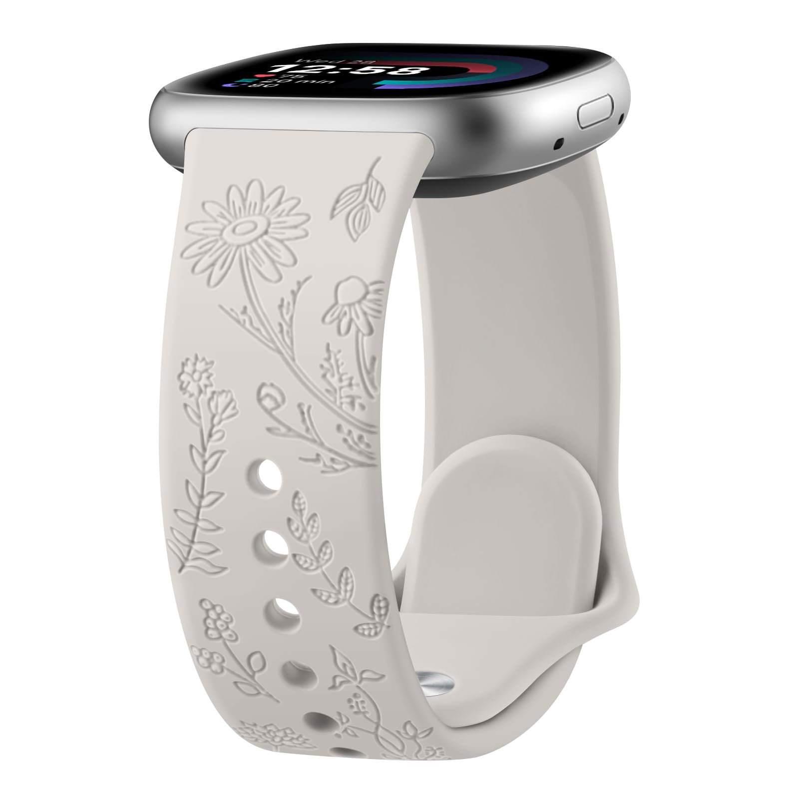Tobfit Flower Pattern Strap for Fitbit Sense/Sense 2/Fitbit Versa 4/Fitbit Versa 3 Straps for Women Men Adjustable Silicone Replacement Band (Starlight)