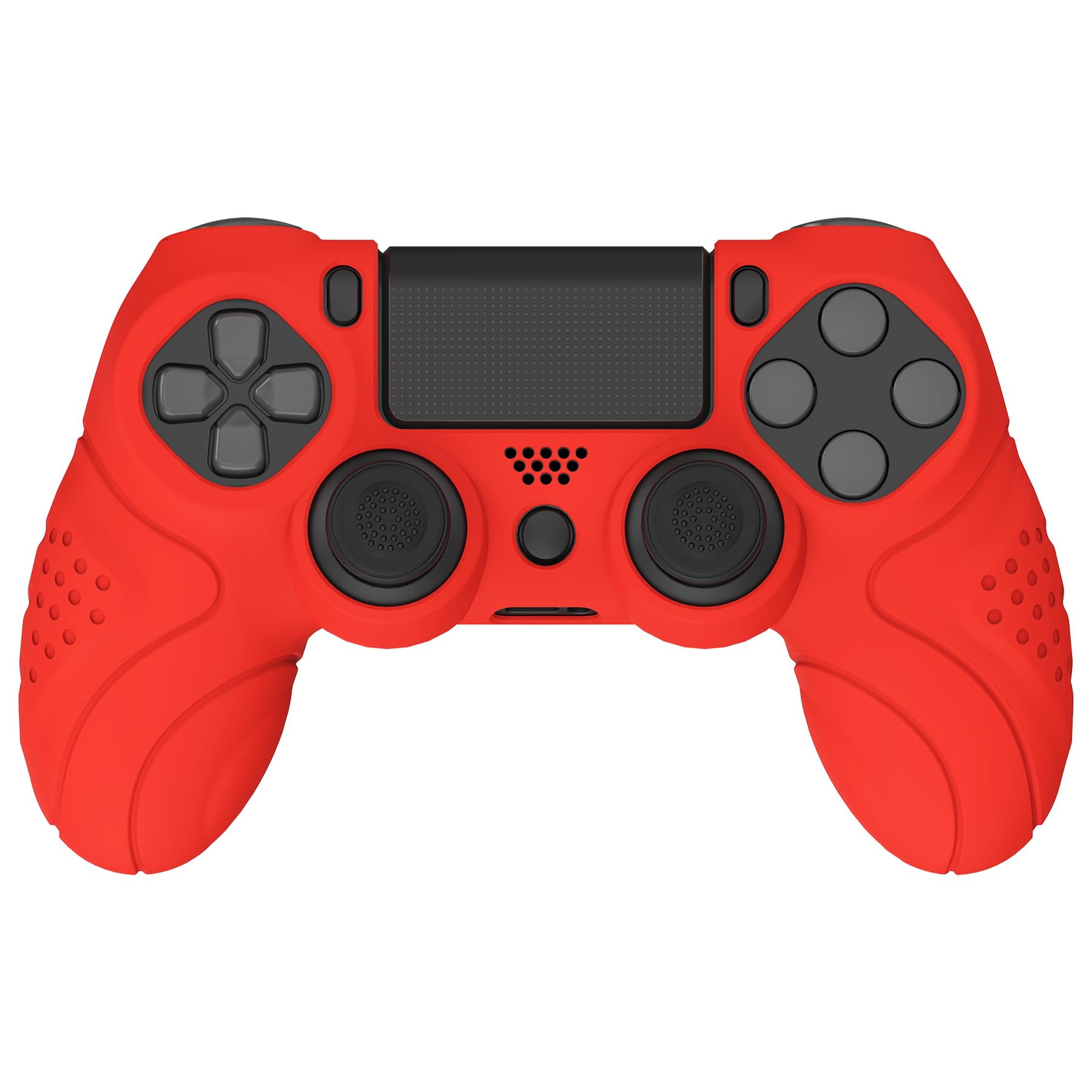 PlayVital Funda de Silicona para ps4/Slim/Pro Mando - Carcasa Protectora Suave y Antideslizante, Carcasa con 2 Tapas de Joystick, Diseño Ergonómico - Edición Guardian (Pasión Rojo)