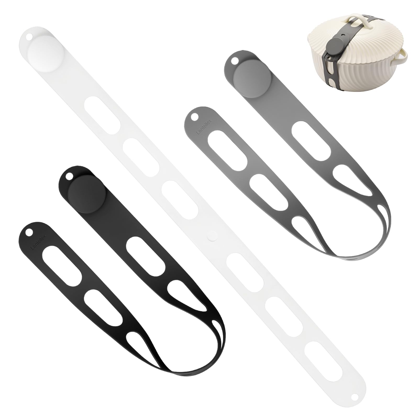 3-Pack Silicone Latch Strap for Slow Cooker Lid Pot Bento Box Adjustable length and Reusable Elastic Self-Lock Silicone