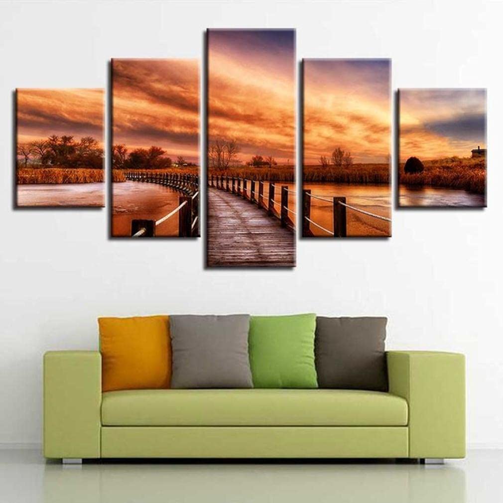 LHDLily Image Printed Hd On Canvas 5 Pieces Wall Artwork Print Picture Photo Wallpaper Mural Frame Canvas Posters Home Decoration Landscape