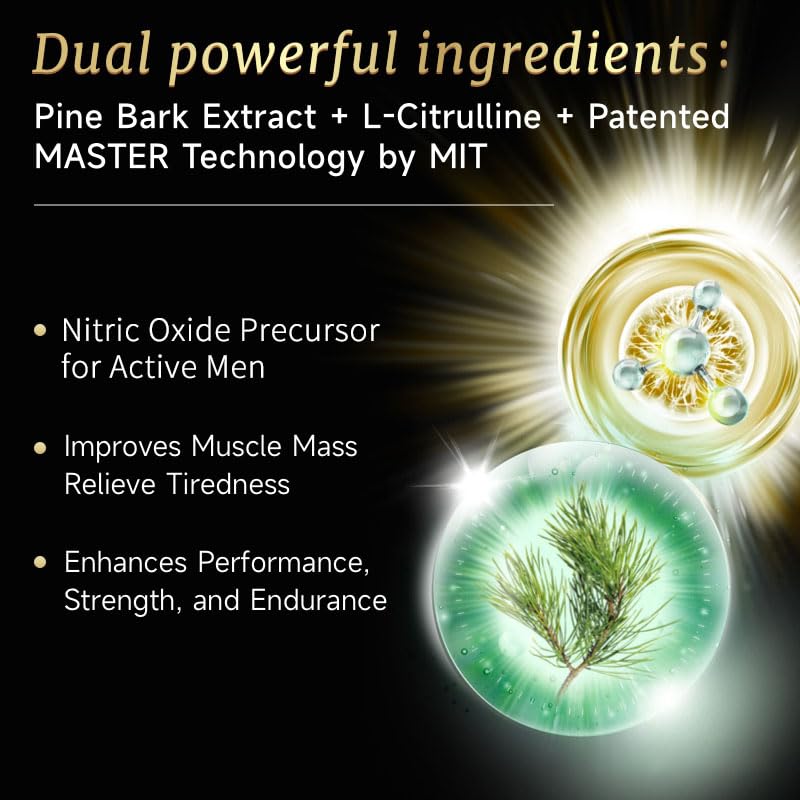 Image of L-Citrulline Supplements, French Pine Bark Extract and L-Citrulline Complex, Nitric Oxide Supplement for Men, Performance Supplement for Men Health Endurance Recovery Support