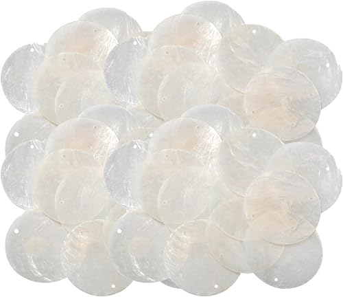 60 unidades de conchas redondas Capiz, conchas marinas naturales redondas de 2 pulgadas con 2 agujeros, piezas de conchas blancas para campanillas