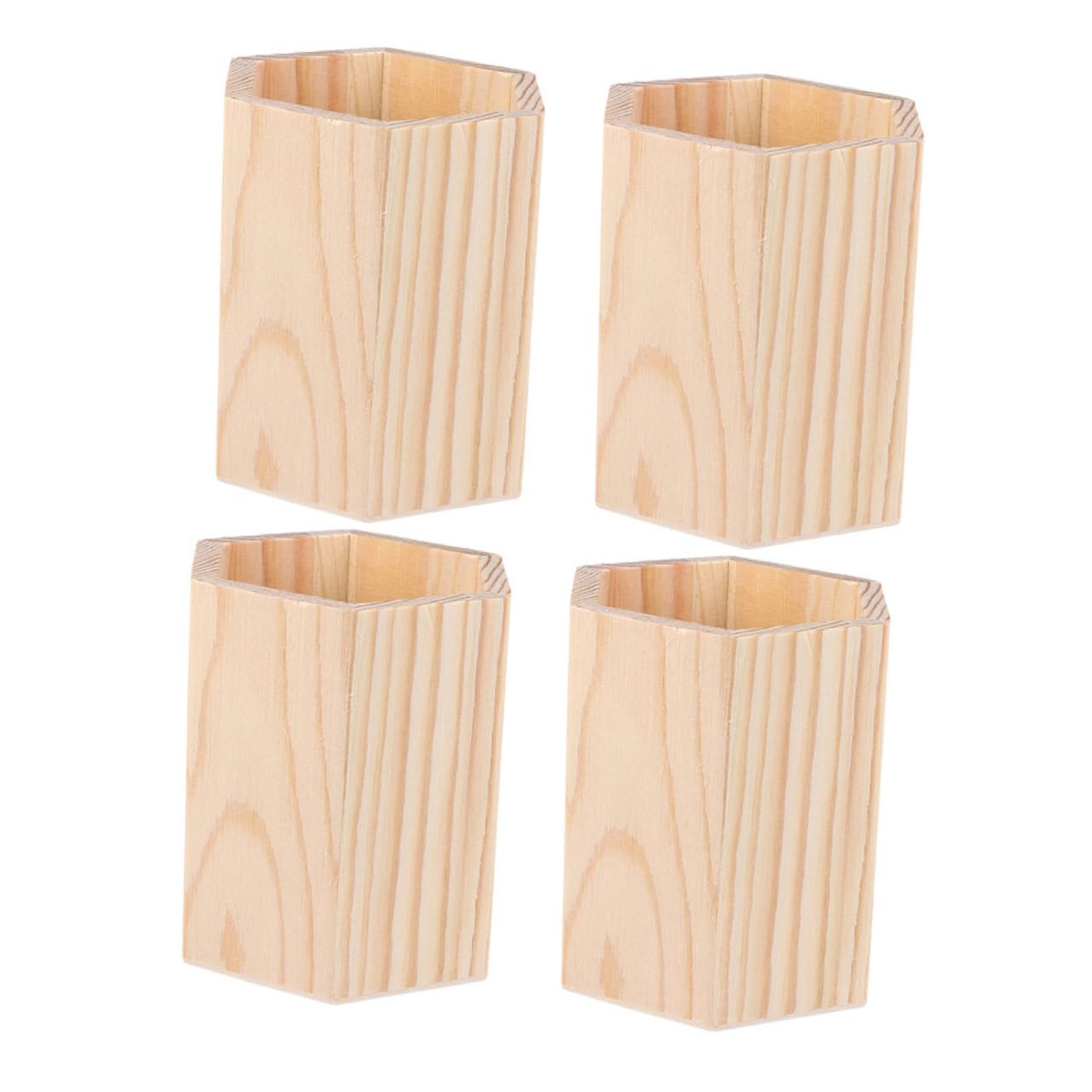 TOPBATHY 4 Set Barile Di Stoccaggio in Legno Portapenne Esagonale Portapenne Per La Casa Tazza Di Matita Geometrica Contenitore Quadrato Per Penne Porta Penna Khaki Di Legno 4 Pezzi * 4