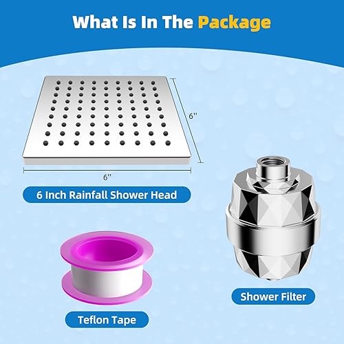 Miniatura 8 de Hibbent Cabezal de ducha filtrado de metal, cabezal de ducha de lluvia de alta presión de 6 pulgadas, filtro de ducha de 20 etapas para suavizador
