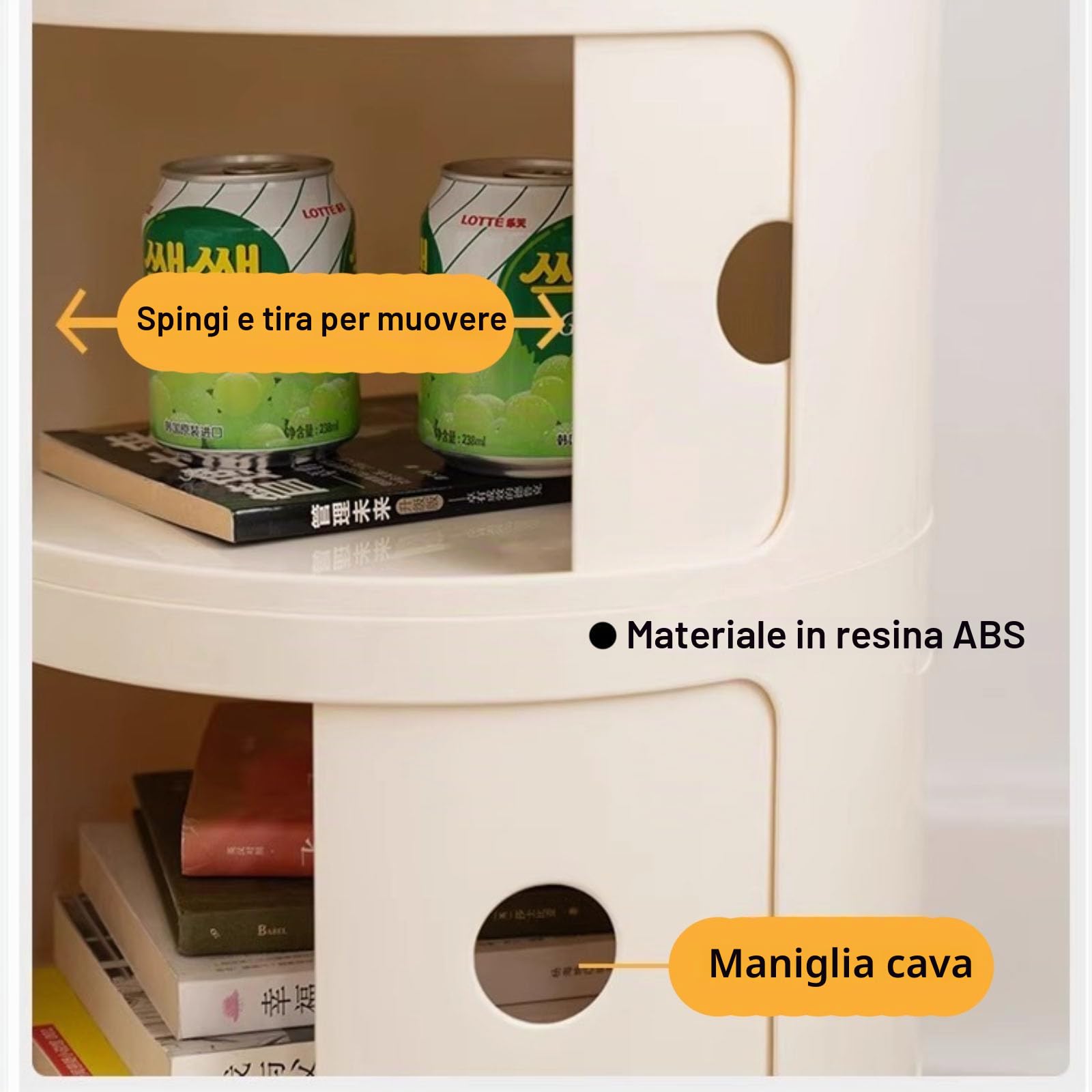 Comodino Rotondo, Comodino con 3 Cassetti, Tavolino, Mobiletto Portaoggetti con Anta Scorrevole per Soggiorno, Camera da Letto, Bagno,Blu