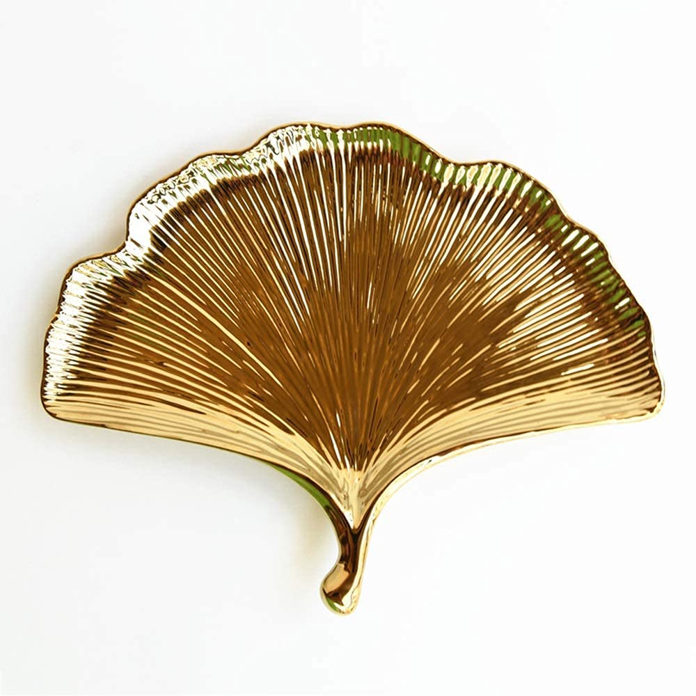 Placa de joyería de ginkgo cerámica nórdica para bandeja decorativa de mesa de noche