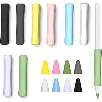DALAETUS 16-Piece Silicone Grip Set for Apple Pencil with Pen Tip Protector Protective Case Accessories Compatible with Apple Pencil 1st and 2nd Generation Ergonomic Design Grip Protective Case 8 Colours