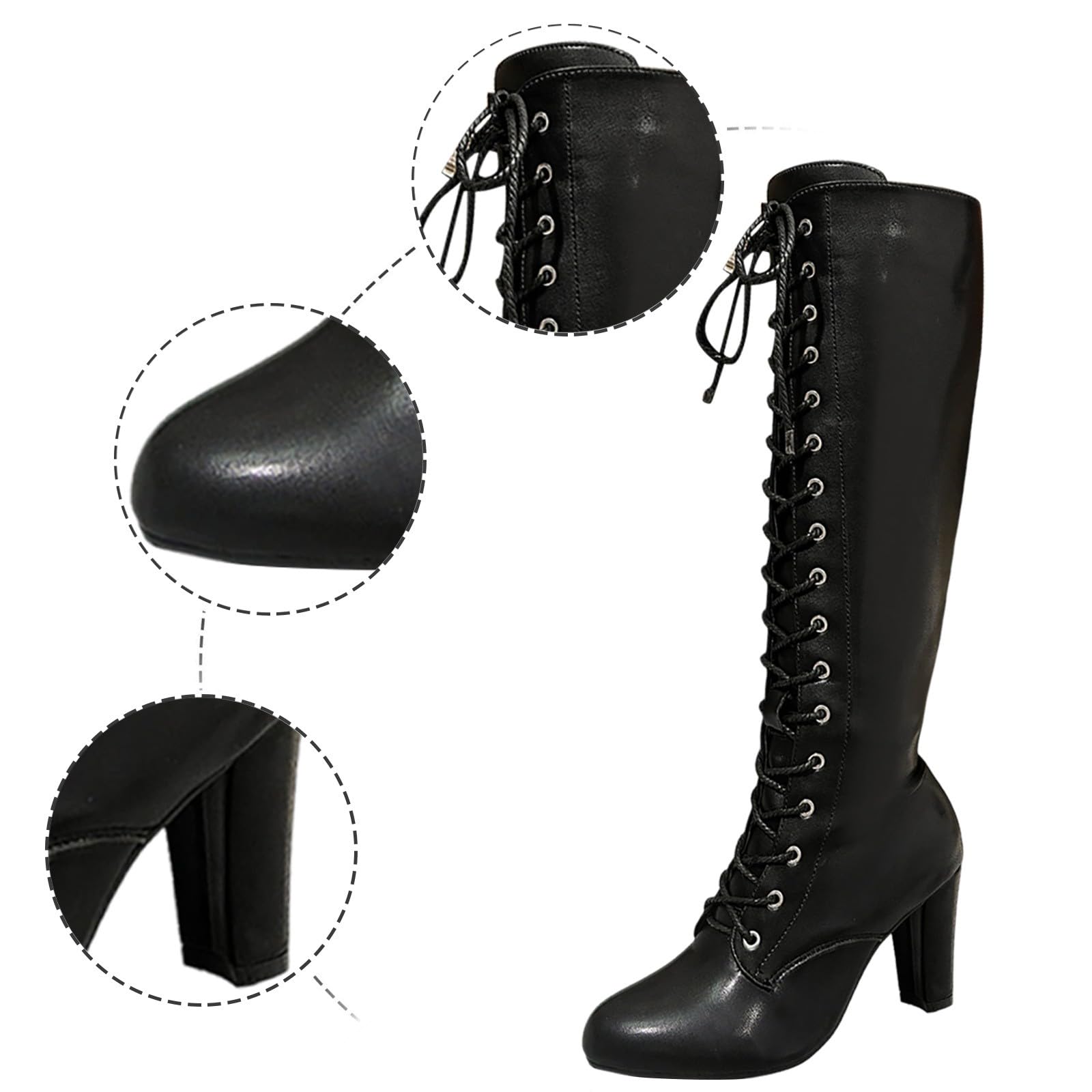 Générique Bottes hautes femme en cuir véritable avec lacets et fermeture éclair latérale pour un style élégant et confortable froides