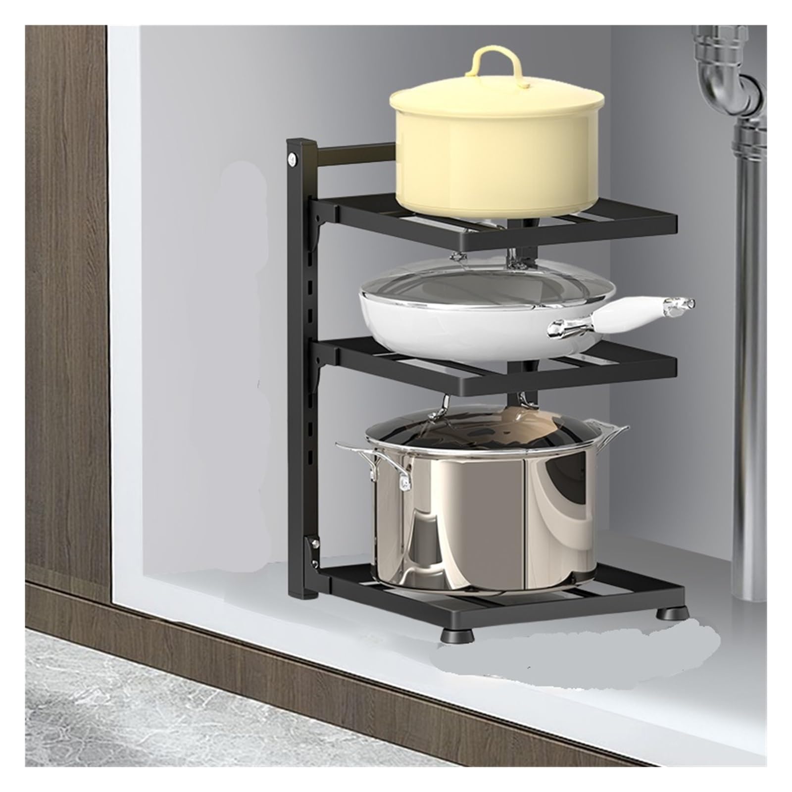 YXINAER Pots and Pans Organizer Kitchen Sink Storage Rack Multi-Layer Cooker For Home Stovetop Cabinets Adjustable Pot(Three Layers)