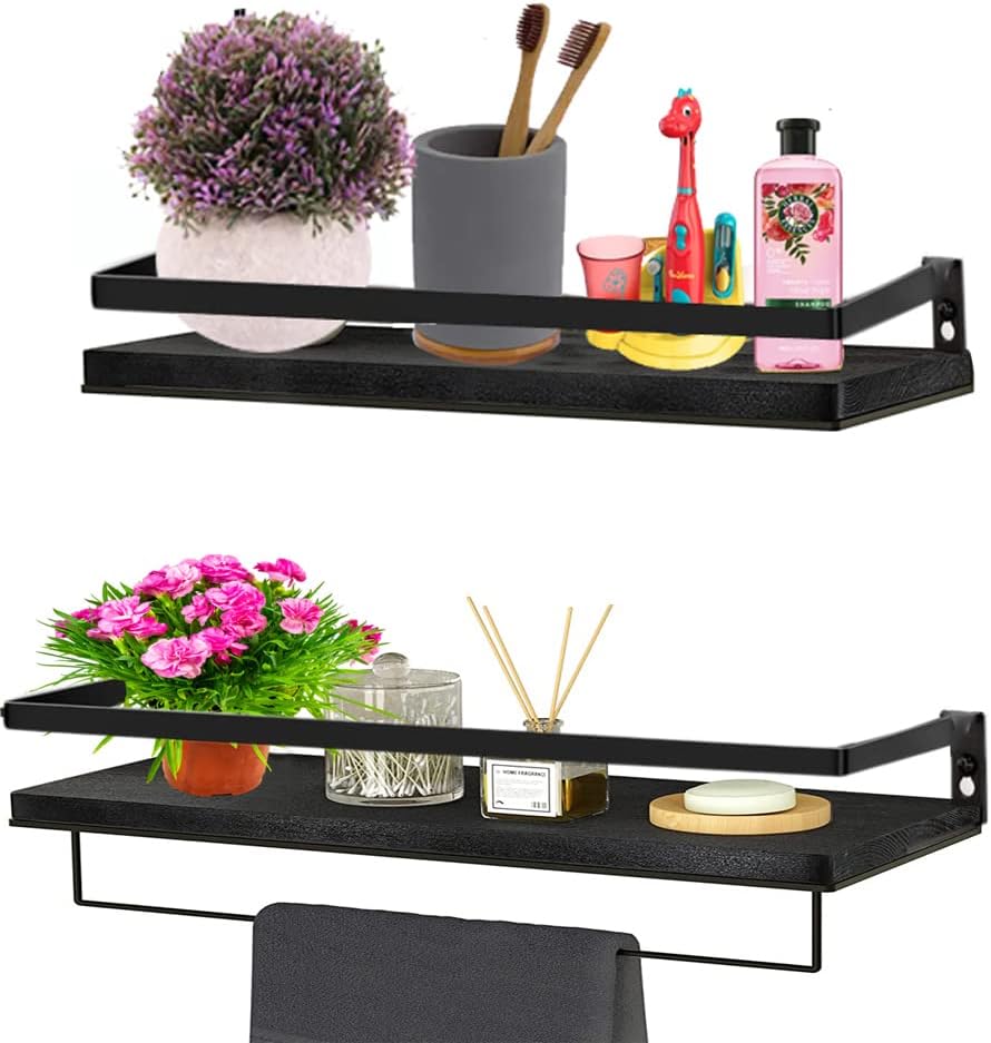 Floating Shelves Wall Mounted, Bathroom Shelf Set of 2, Wood Wall Shelf