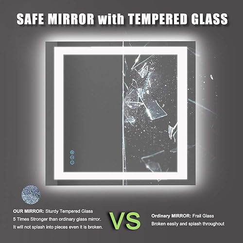 Miniatura 4 de Amorho - Espejo de pared para tocador de baño de 36 x 36 pulgadas con luz LED doble delanteratrasera regulable con antiempañamiento memoria