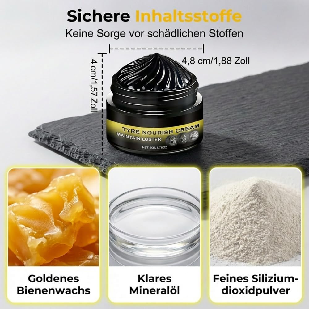 Reifenglanz Reinigungscreme, Reifenpflege Endurance High Gloss für Autoreifen, 2026 Neu Multifunction Reifenpflegecreme Reifenwachs für Felgenschutz Stellt Schwarzen Glanz Wieder (1PCS)
