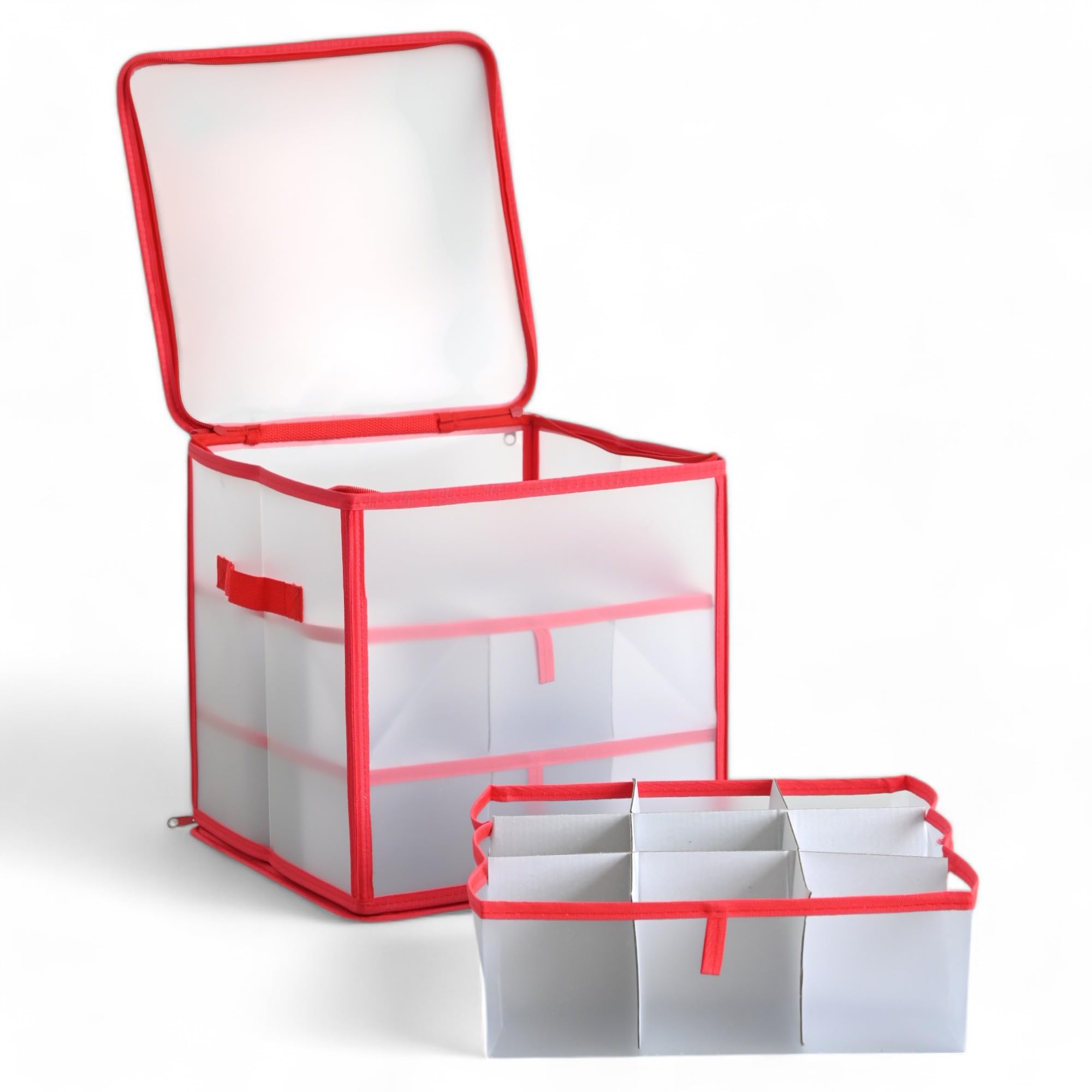 Boîte de rangement boules de Noël pliable transparente rouge 31cm