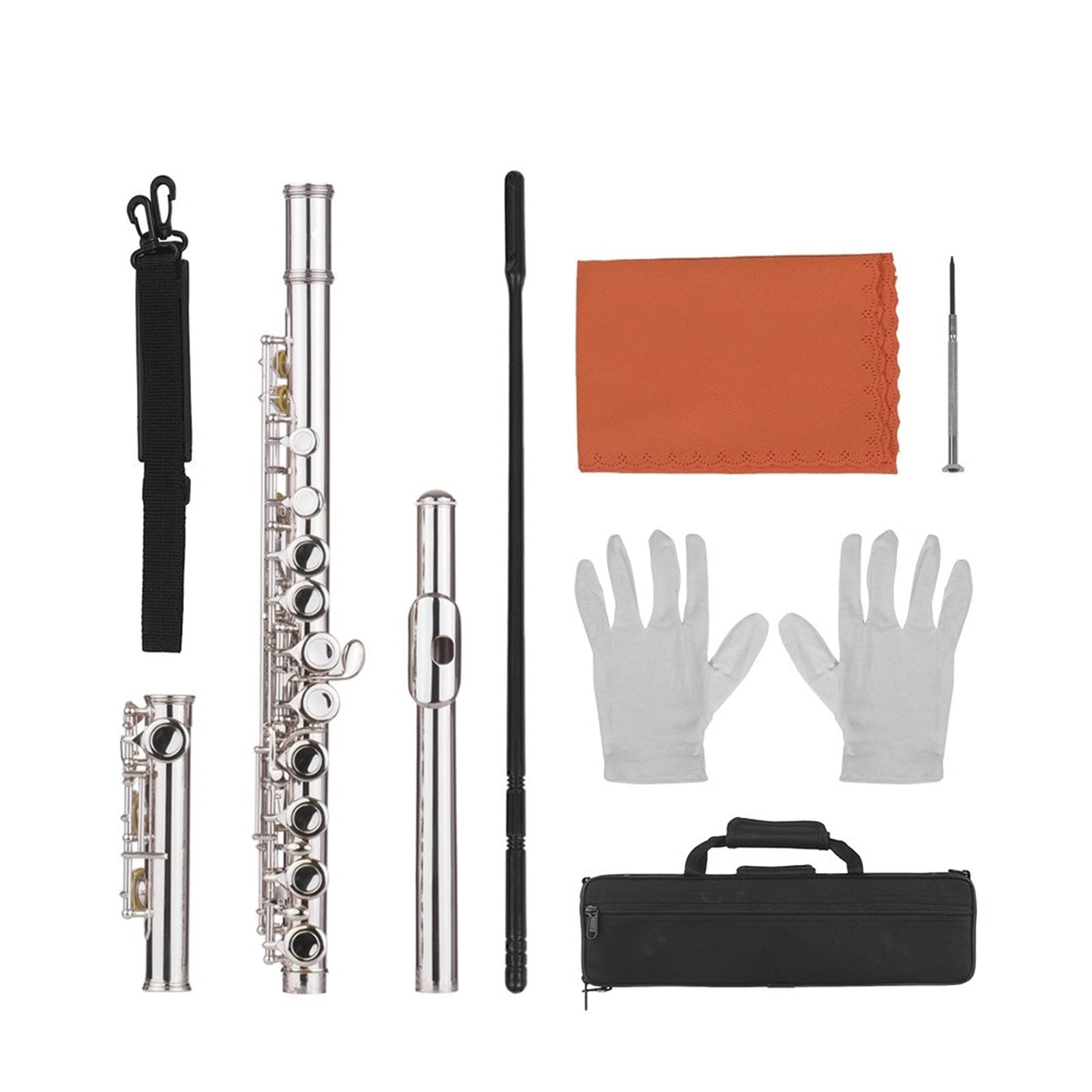 ZUZU 16 Agujeros Agujero Cerrado Flauta C Clave Flauta Cobre Blanco Instrumento de Viento de Madera paño Varilla Guantes Kit Flauta
