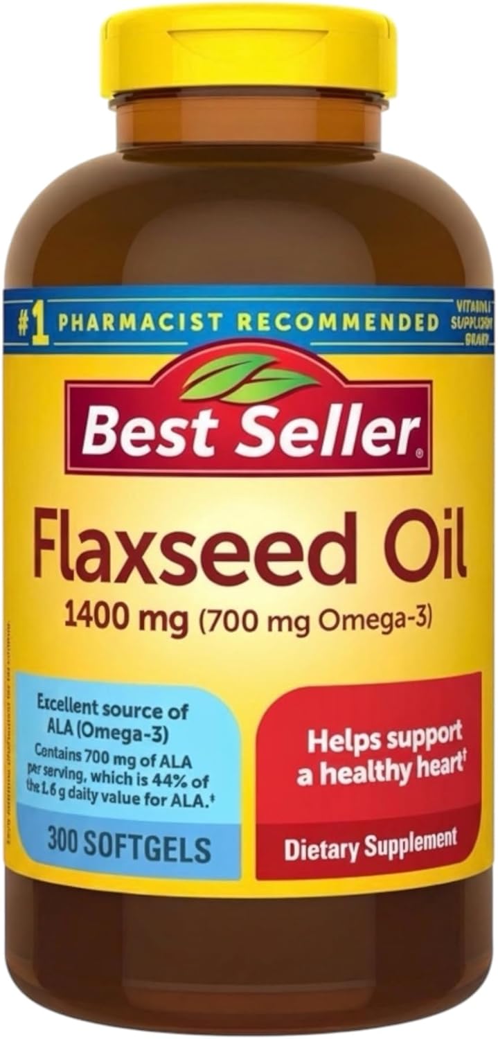 Nature Flaxseed Oil 1400mg (300 Softgels) | Plant-Based Omega-3 ALA Supplement.