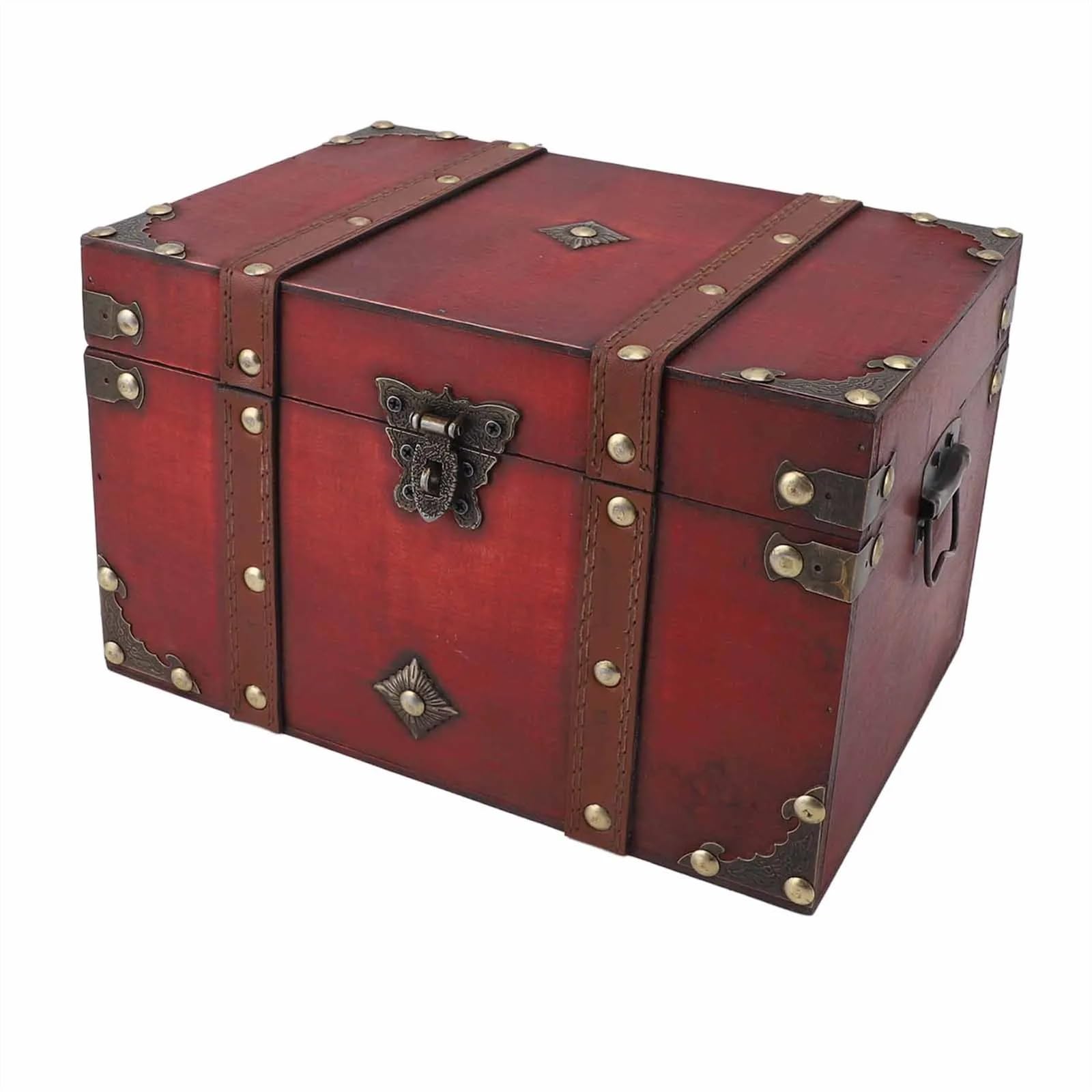 YShiuoL Wooden Storage Box Wooden Treasure Chest Box Decorative Exquisite Vintage Storage Container with Lock for Jewelry Earrings Bracelets(Red)
