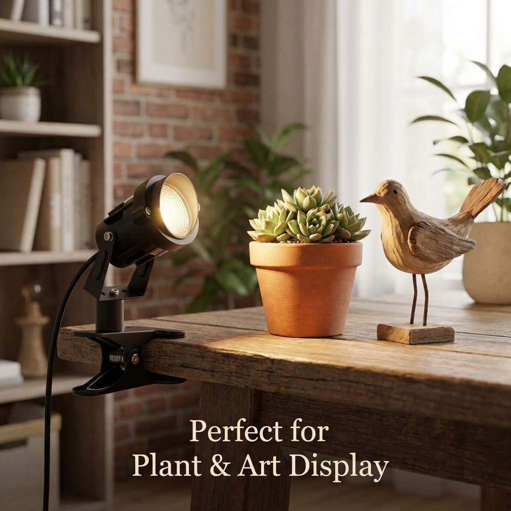 QWORK 10W Clamp Spot Light Set – 2 Pack Adjustable Cool White Focused Beam for Display, Plants & Artwork