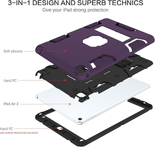 Miniatura 4 de BENTOBEN Funda para iPad Air 2, iPad Air de 2 generación, 3 en 1, resistente a prueba de golpes, soporte protector para niños, niñas, mujeres,