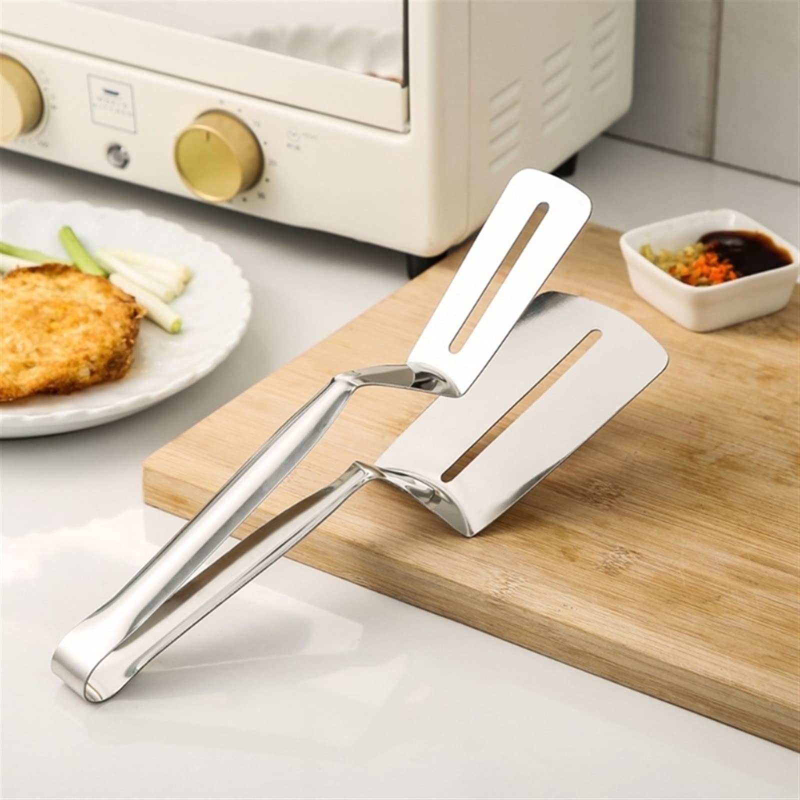 Paletta per arrosti di pesce, paletta da cucina, pinza da bistecca multifunzione (con pinza per pesce), cucchiaio da cucina, protezione per scottature, set da 2 pezzi