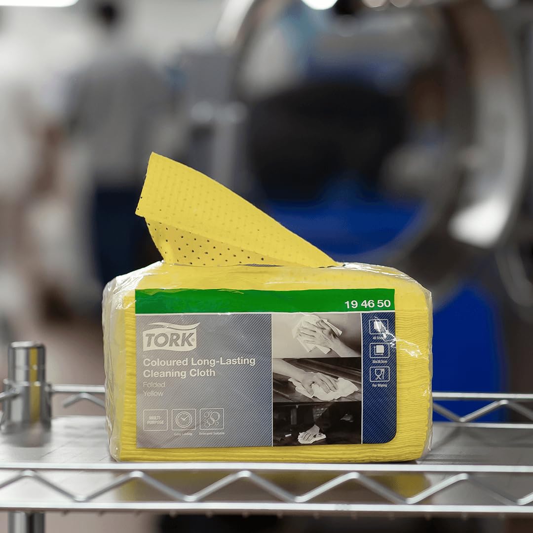 Tork 194650 Panno per pulizia colorato a lunga durata giallo Premium, compatibile con il sistema W8 (dispenser per panni piccolo), monovelo, 8 conf. x 40 panni (320 pz)