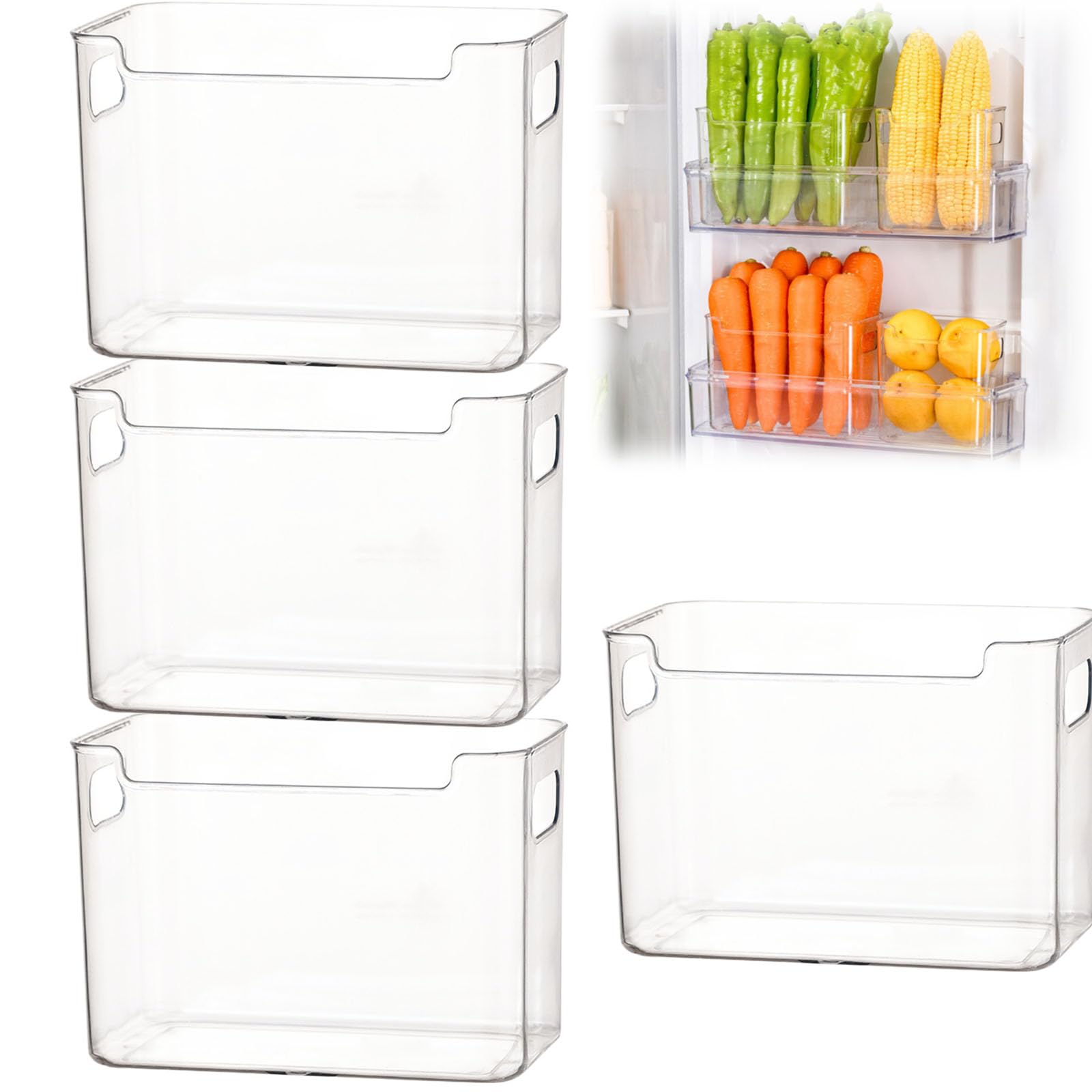 Jeeeun Crystal Clear Freezer Storage Bins, Stackable Clear Plastic Freezer Organizer Bins, Pantry Organizers and Storage Neat & Durable for Frozen Food Meat Veggies (4PCS Transparent,L)