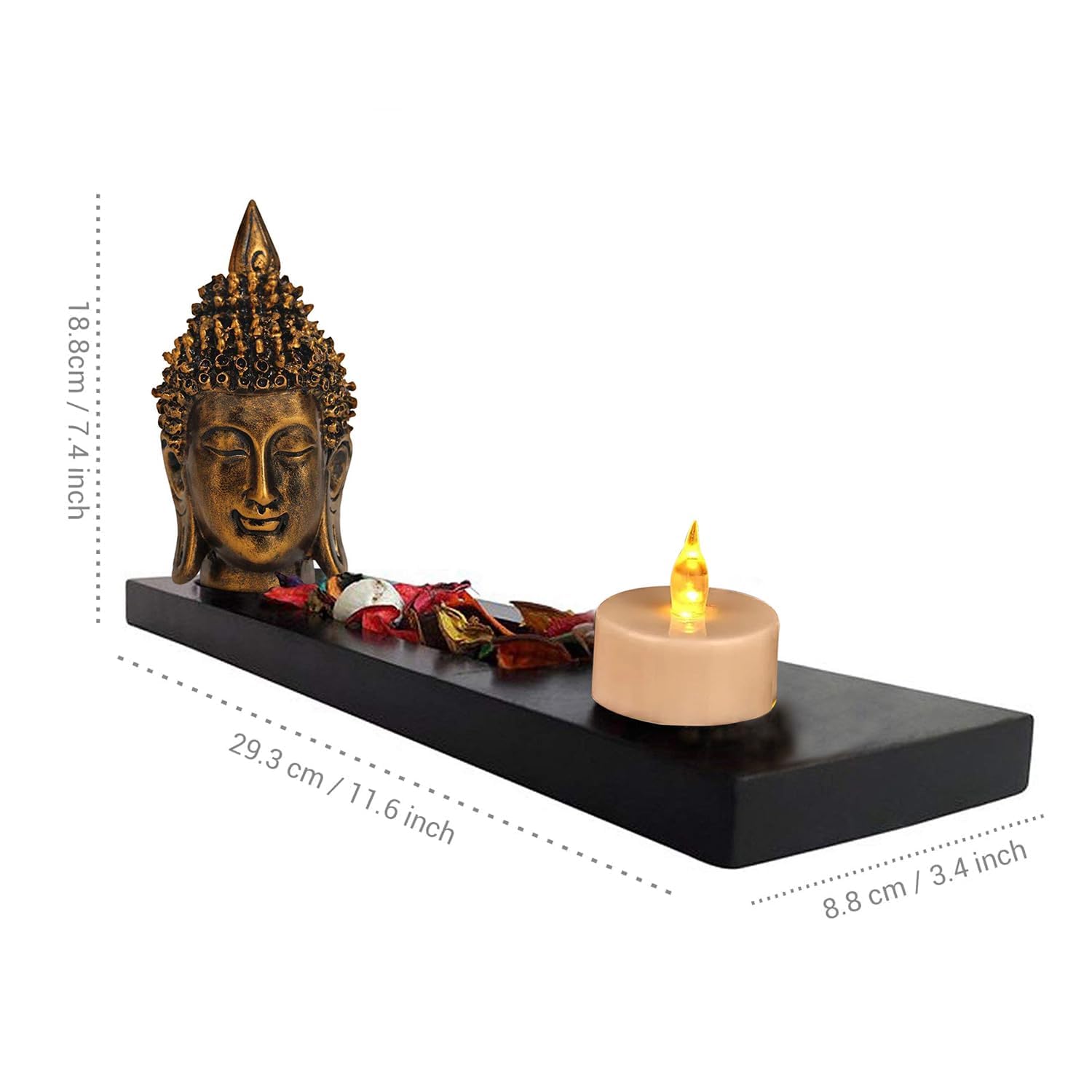TIED RIBBONS Buddha Head Statue Tealight Candle Holder with Tray Set - Decoration Items for Home Decor Mandir Temple Pooja Room Living Room Table Office Decorative Gifts 4