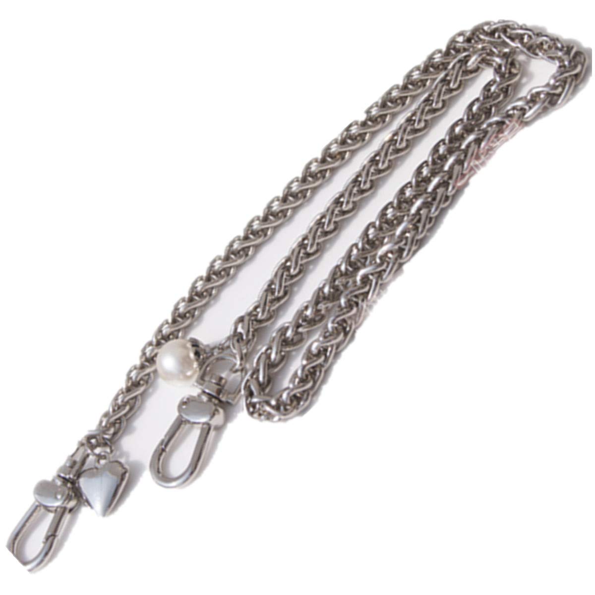 Cadena, cadena de bolso, correa de bolso, cadena extensora de bolso. Correa de bolso bandolera de metal plateado de 0,8 cm de ancho, cadena de repuesto for bolso, accesorios de perlas de corazón de me