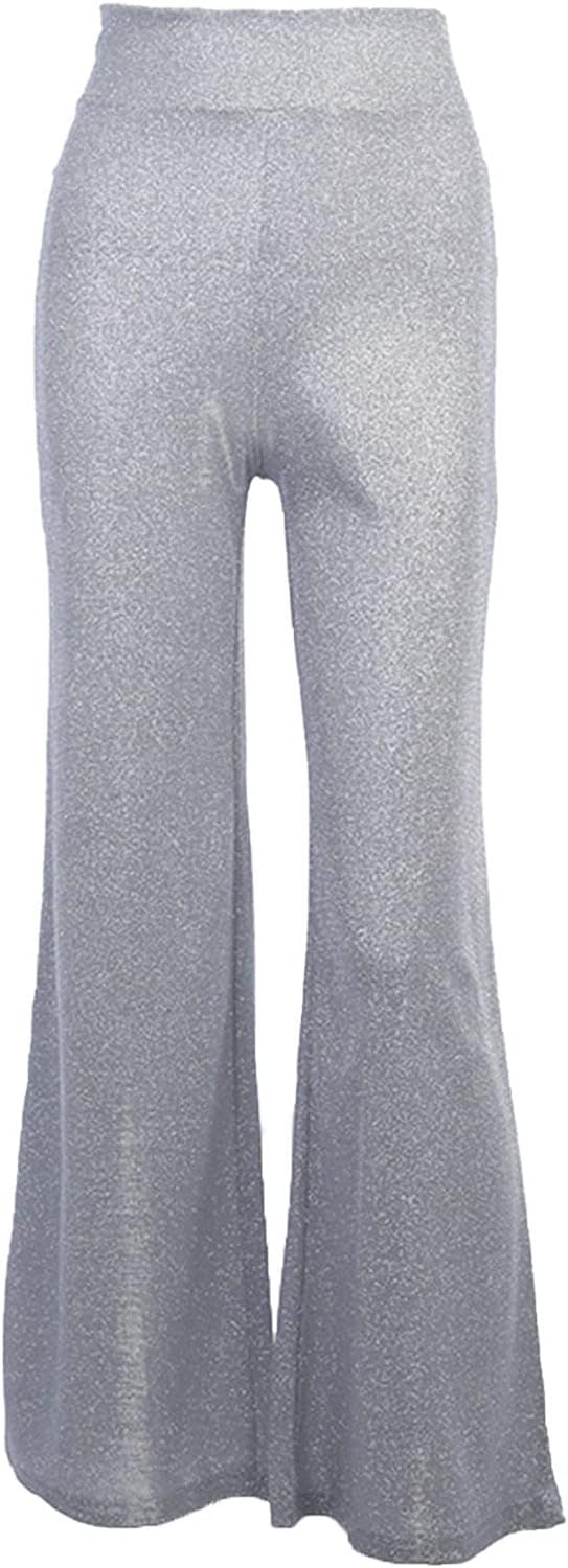 DGHM-JLMY Casual Straight Ladies Sequin Wide Leg Pants Sexy Metallic Sparkly Trousers Clubwear Loose Elastic Shiny Pants