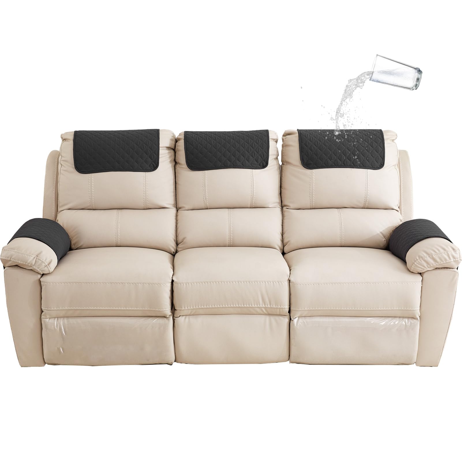 Gyhh Black Sofa Armrest Cover, Headrest Cover For Recliner Chair Arm Cover,Armchair Slipcover Nonslip Quilted Furniture Protector For Pets Leather Sofa Couch