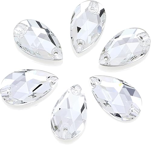 DONGZHOU Cuentas de coser con diamantes de imitación transparentes en forma de gota facetadas, cristales para coser con parte trasera plana, gemas