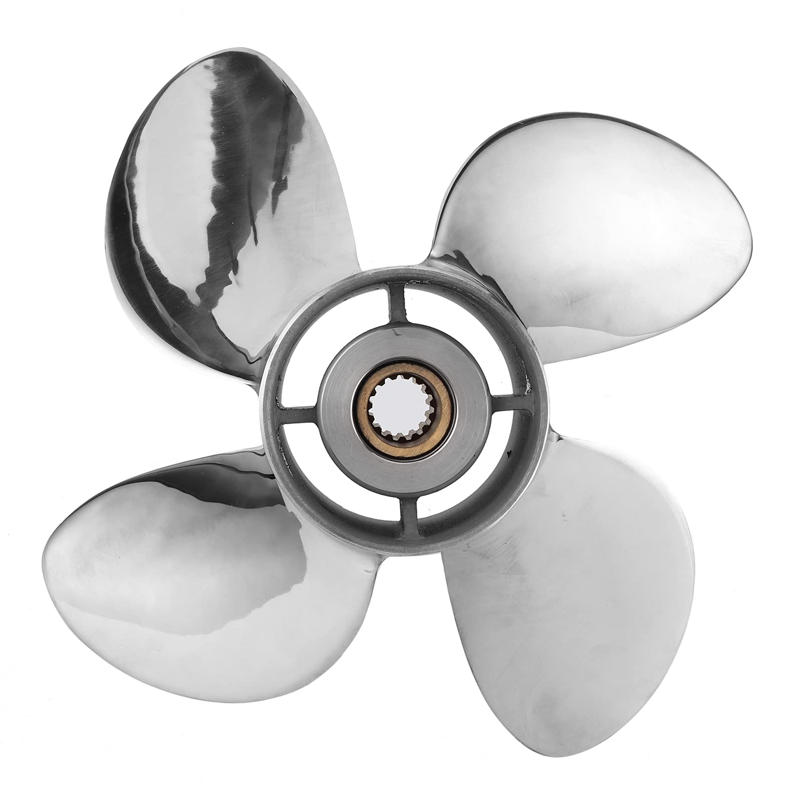 Ausla Außenbordpropeller Edelstahlpropeller 13x19 4 Blätter 15 Zahn Hochschubpropeller Ersatz für DF70A DF80A DF90 DF100 DF115 DF140