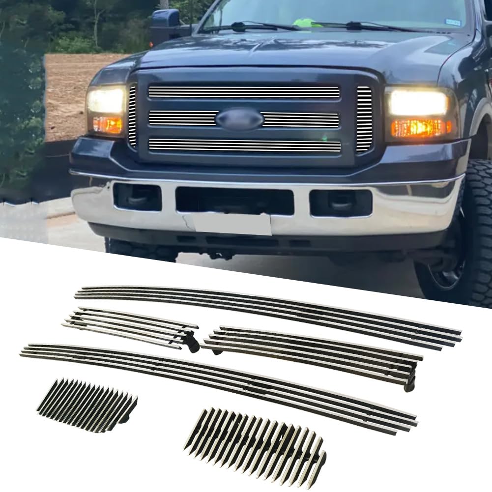 APS Ford Excursion & F-Series Chrome Billet Grill Insert Combo - Main Upper Lower Bumper Replacement 2000-2004