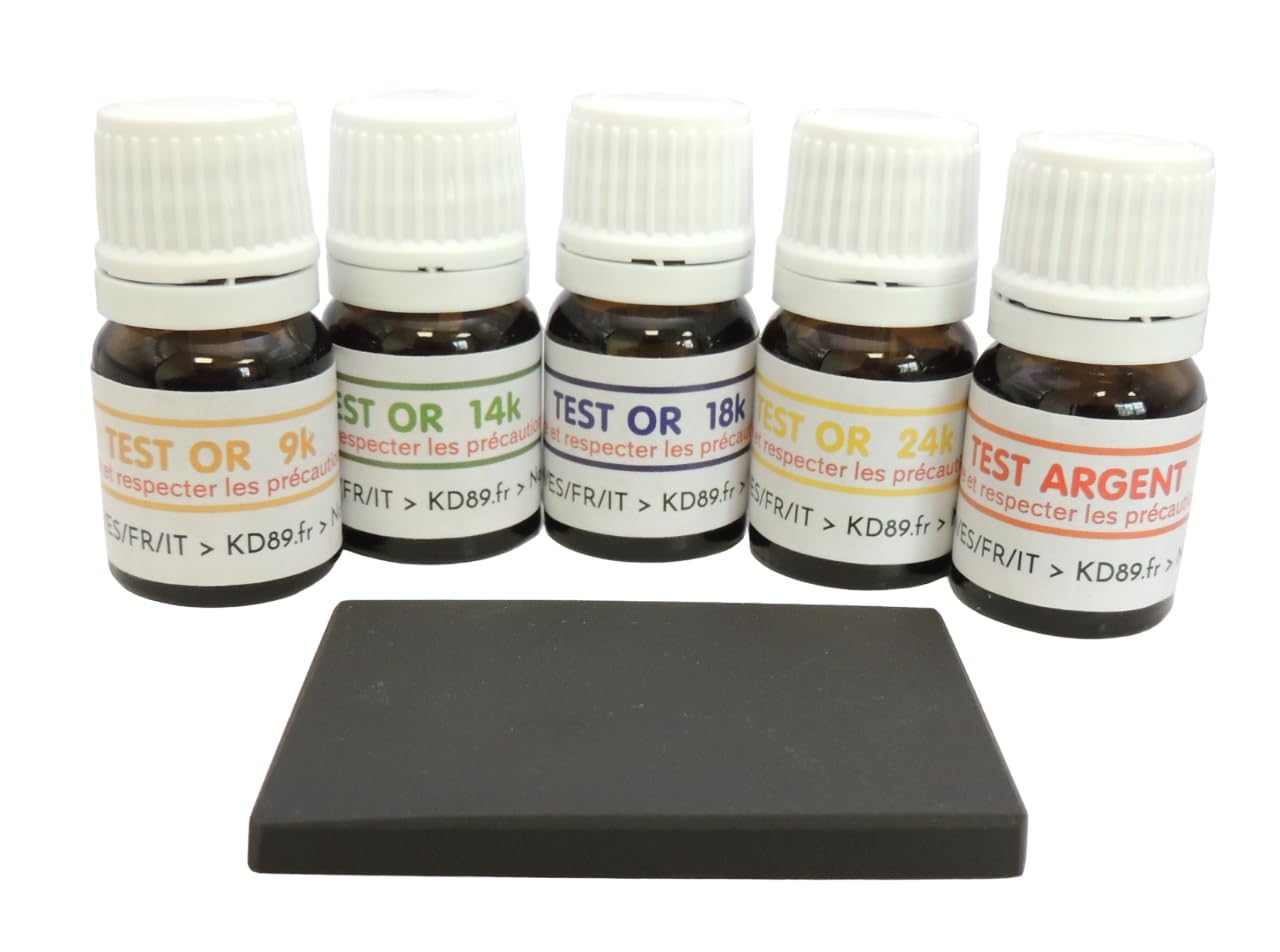 PROMO Kit de 5 viales listos para usar + probador de plata + piedra de toque natural 50 x 40 mm + guía de expertos (prueba de oro STONE)