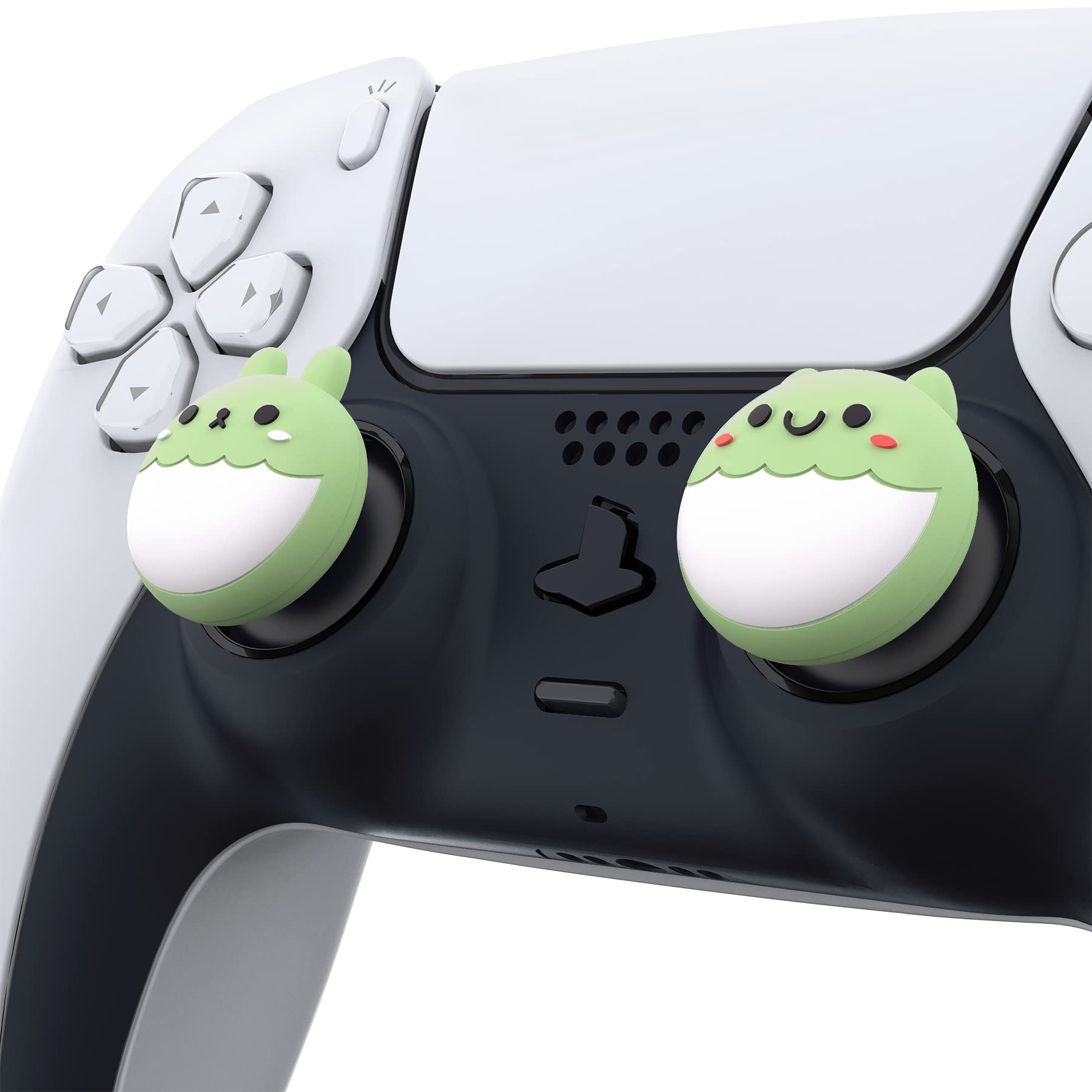 PlayVital Joystick Caps für PS5,Stick Aufsätze für PS4,Kappen für Xbox Series X&S,Thumbstick Zubehör für Xbox One,Analog Stick Kappen für Switch Pro Controller-Kaninchen & Eichhörnchen(Matcha-Grün) - 3