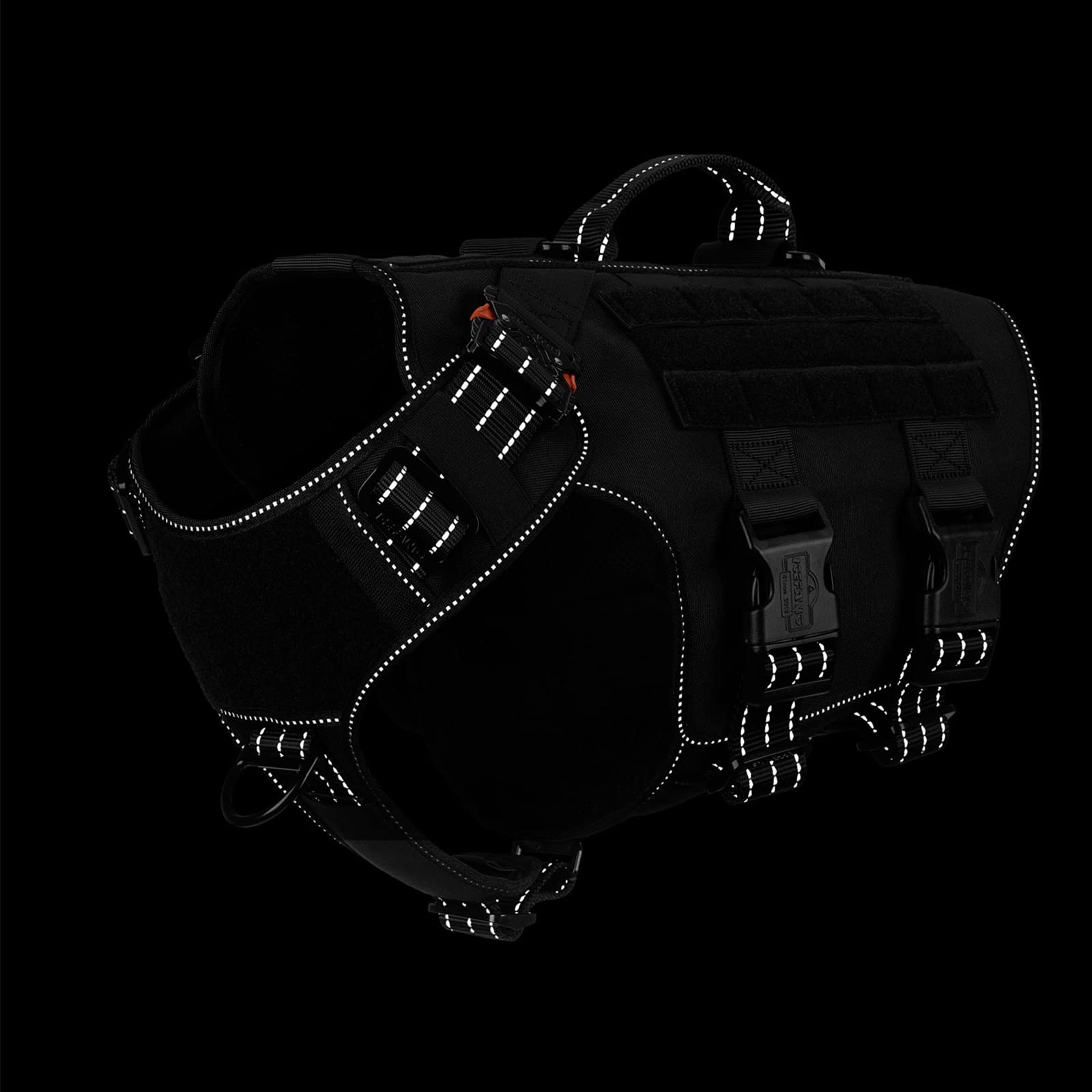 ICEFANG Tactical Dog Operation Harness with 6X Buckle,Dog Molle Vest with Handle,3/4 Body, Hook and Loop Panel for ID Patch,No Pulling Front Clip (X-Large (Pack of 1), Reflective Black)