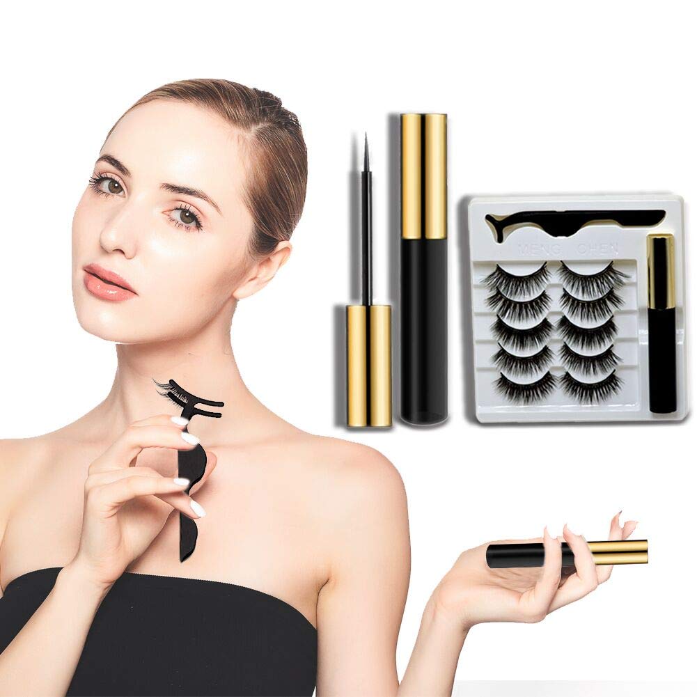 5 pairs Magnetic Eyeliner and Lashes Magnetic Eyelashes Reusable Kit False Lashes with Tweezers